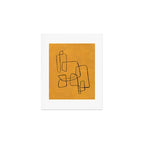 Minimalist Minimal Line Drawing Maze Mustard Yellow Painting Mid Century Modern Cool Funky Trendy Art Print Gallery Image 1