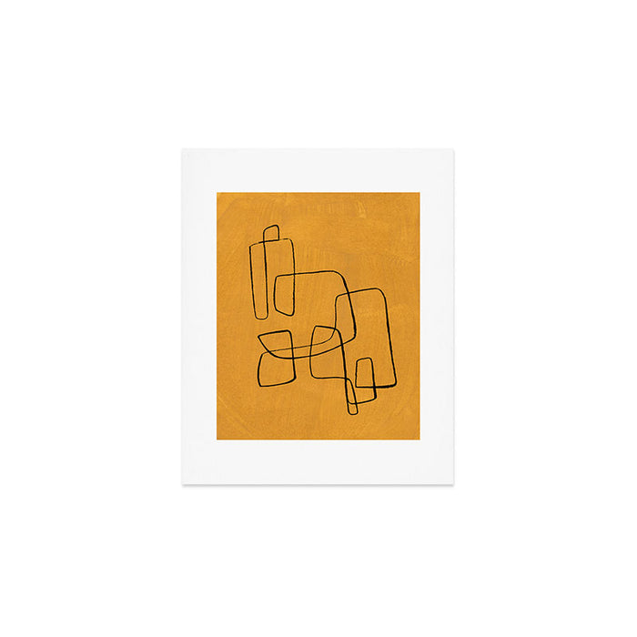 Minimalist Minimal Line Drawing Maze Mustard Yellow Painting Mid Century Modern Cool Funky Trendy Art Print Gallery Image 1