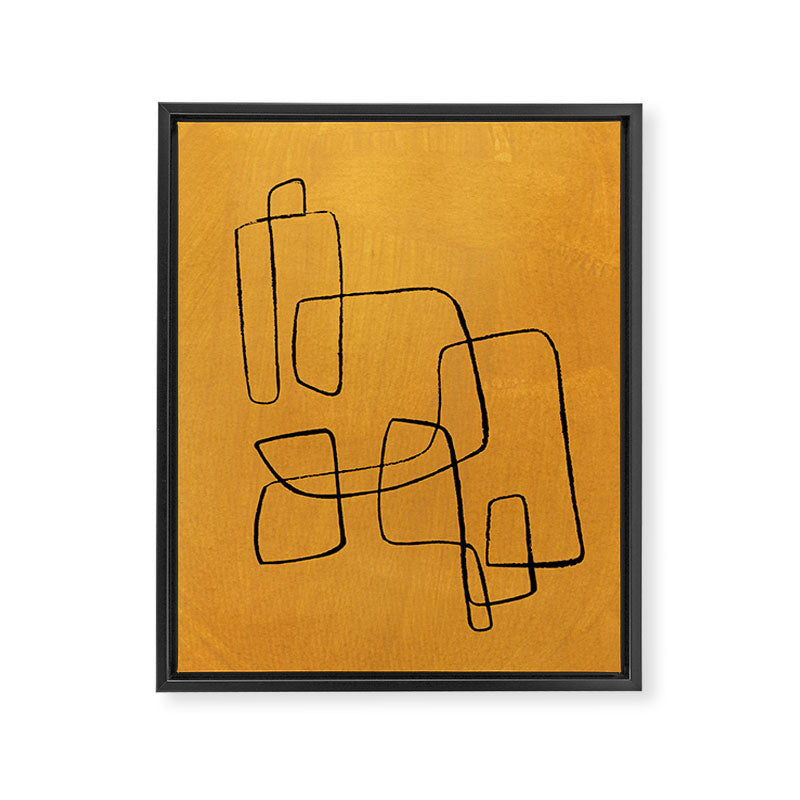 Minimalist Minimal Line Drawing Maze Mustard Yellow Painting Mid Century Modern Cool Funky Trendy Framed Canvas Print Gallery Image 6