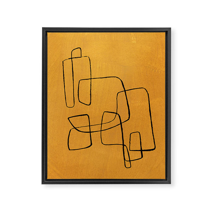 Minimalist Minimal Line Drawing Maze Mustard Yellow Painting Mid Century Modern Cool Funky Trendy Framed Canvas Print Gallery Image 1