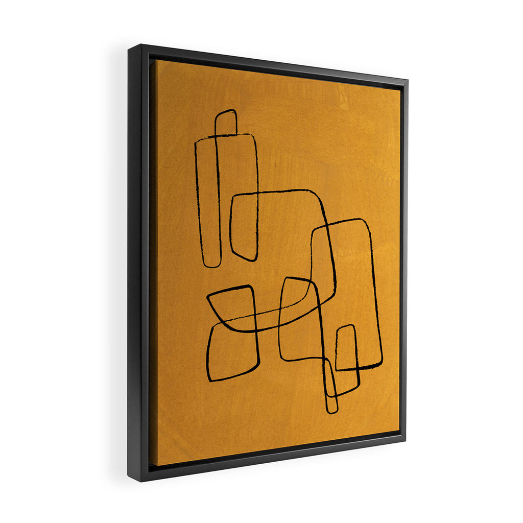 Minimalist Minimal Line Drawing Maze Mustard Yellow Painting Mid Century Modern Cool Funky Trendy Framed Canvas Print Gallery Image 2