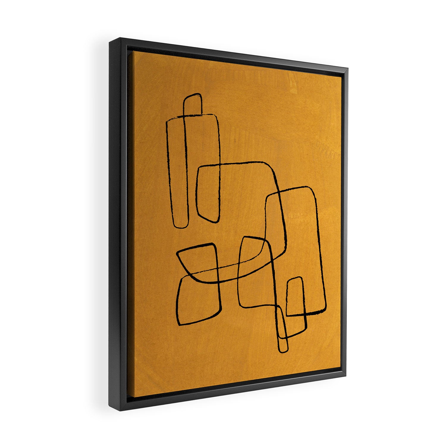 Minimalist Minimal Line Drawing Maze Mustard Yellow Painting Mid Century Modern Cool Funky Trendy Framed Canvas Print Gallery Image 2