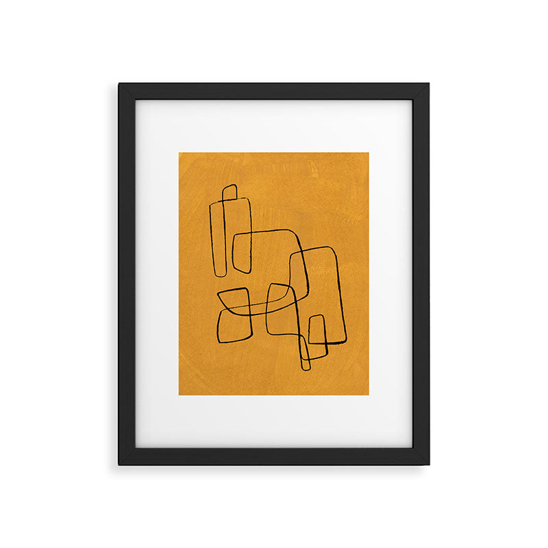 Minimalist Minimal Line Drawing Maze Mustard Yellow Painting Mid Century Modern Cool Funky Trendy Framed Art Print Gallery Image 5