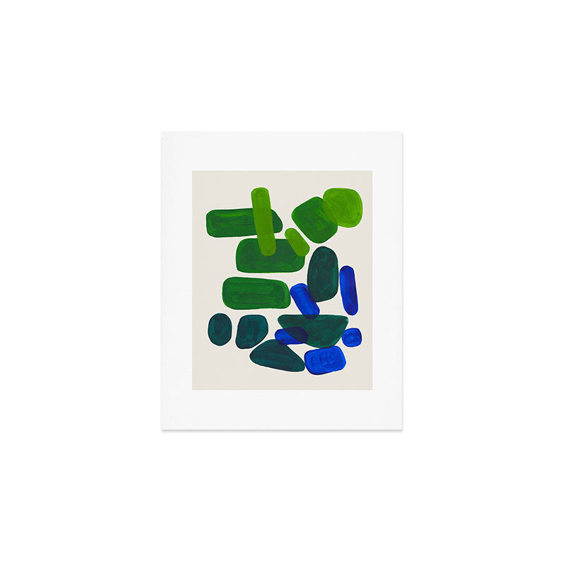 Minimalist Modern Mid Century Colorful Abstract Shapes Phthalo Blue Lime Green Gradient Overlapping Art Print Gallery Image 1