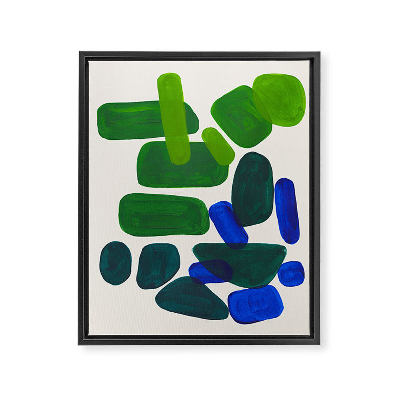 Minimalist Modern Mid Century Colorful Abstract Shapes Phthalo Blue Lime Green Gradient Overlapping Framed Canvas Print Gallery Image 6