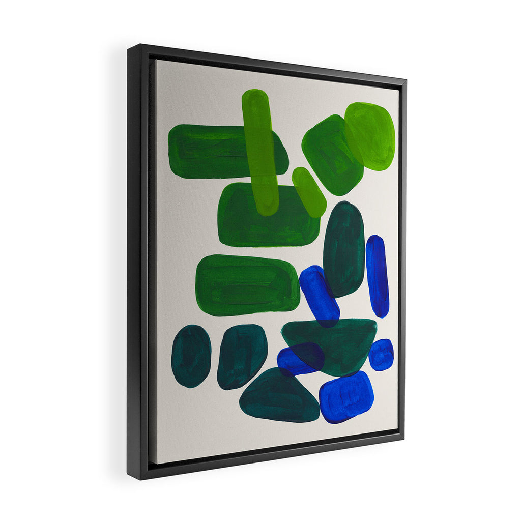 Minimalist Modern Mid Century Colorful Abstract Shapes Phthalo Blue Lime Green Gradient Overlapping Framed Canvas Print Gallery Image 2