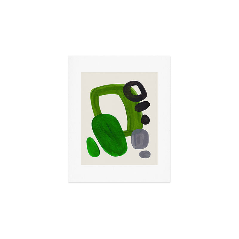Minimalist Modern Mid Century Colorful Abstract Shapes Olive Green Retro Funky Shapes 60's Vintage Art Print Gallery Image 1