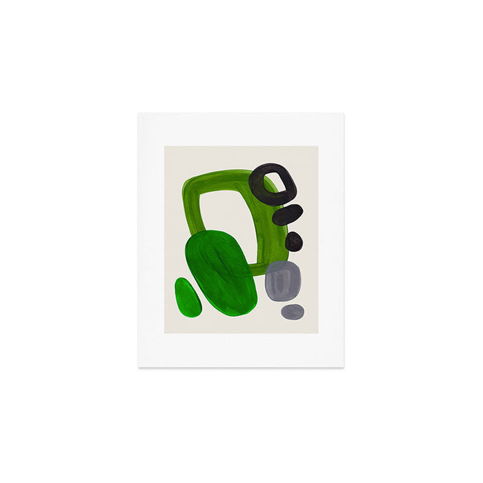 Minimalist Modern Mid Century Colorful Abstract Shapes Olive Green Retro Funky Shapes 60's Vintage Art Print Gallery Image 1