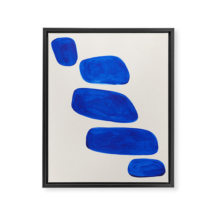 Minimalist Modern Mid Century Colorful Abstract Shapes Phthalo Blue Native Pebbles Stacked Framed Canvas Print Gallery Image 1