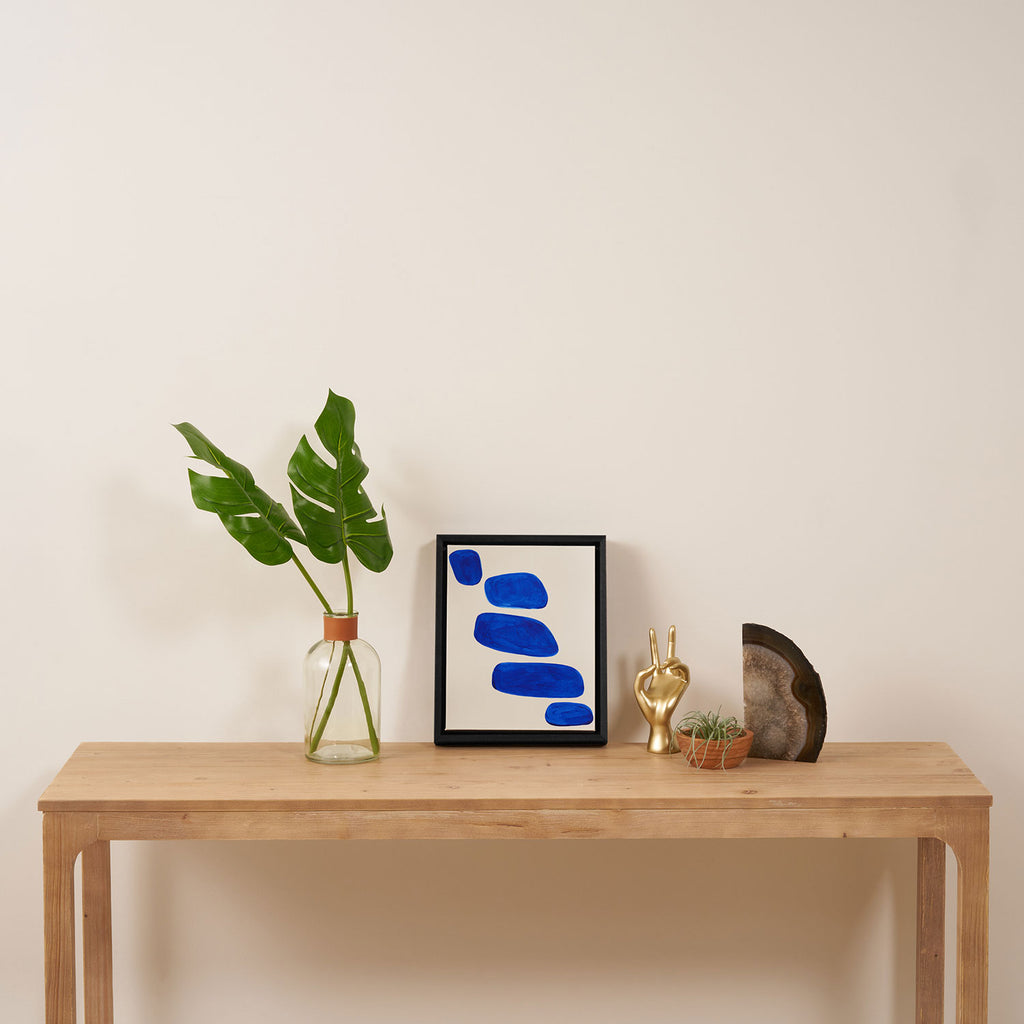 Minimalist Modern Mid Century Colorful Abstract Shapes Phthalo Blue Native Pebbles Stacked Framed Canvas Print Gallery Image 4