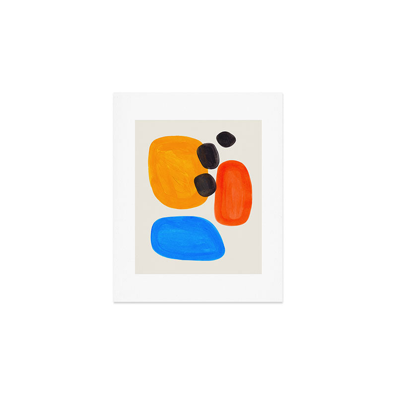 Minimalist Modern Mid Century Colorful Abstract Shapes Primary Colors Yellow Orange Blue Bubbles Art Print Gallery Image 1