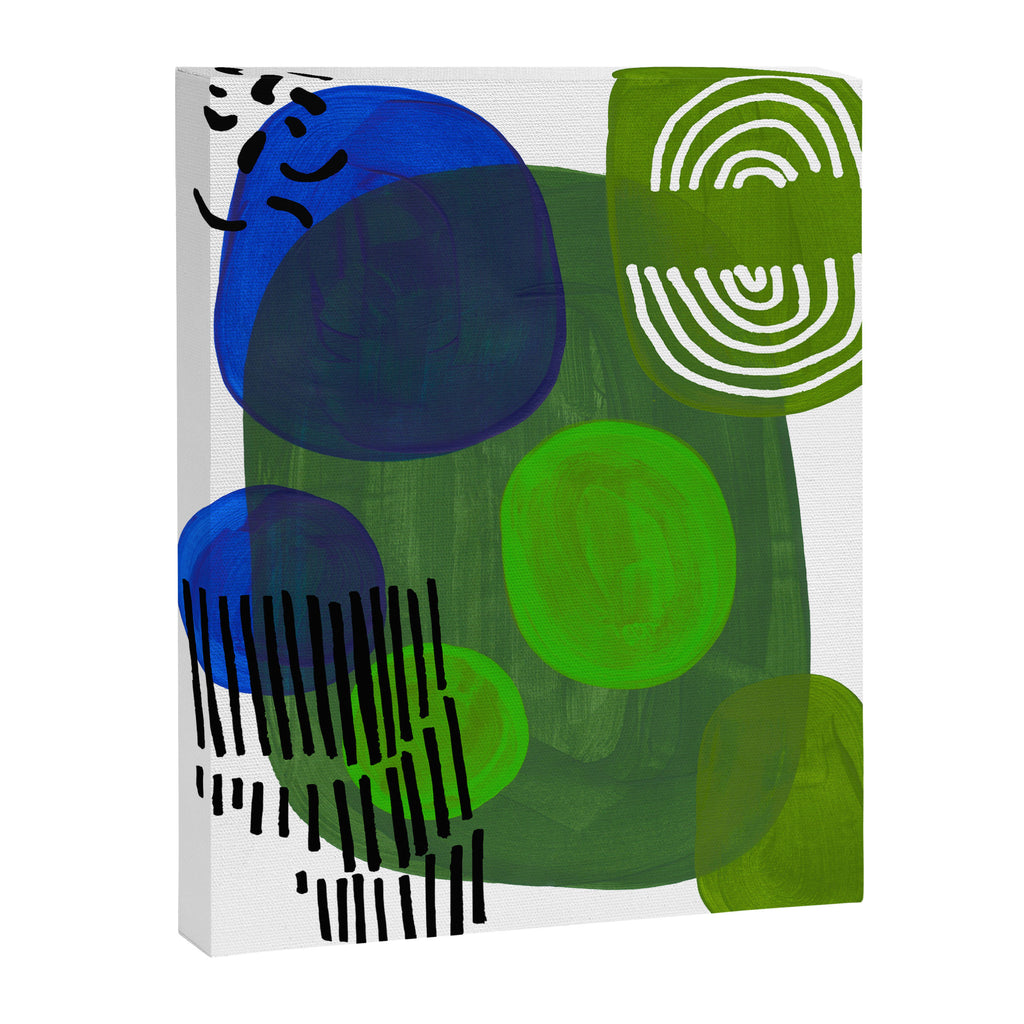 Modern Mid Century Fun Colorful Abstract Minimalist Painting Shapes & Patterns Swamp Monster Greens Canvas Print Gallery Image 6