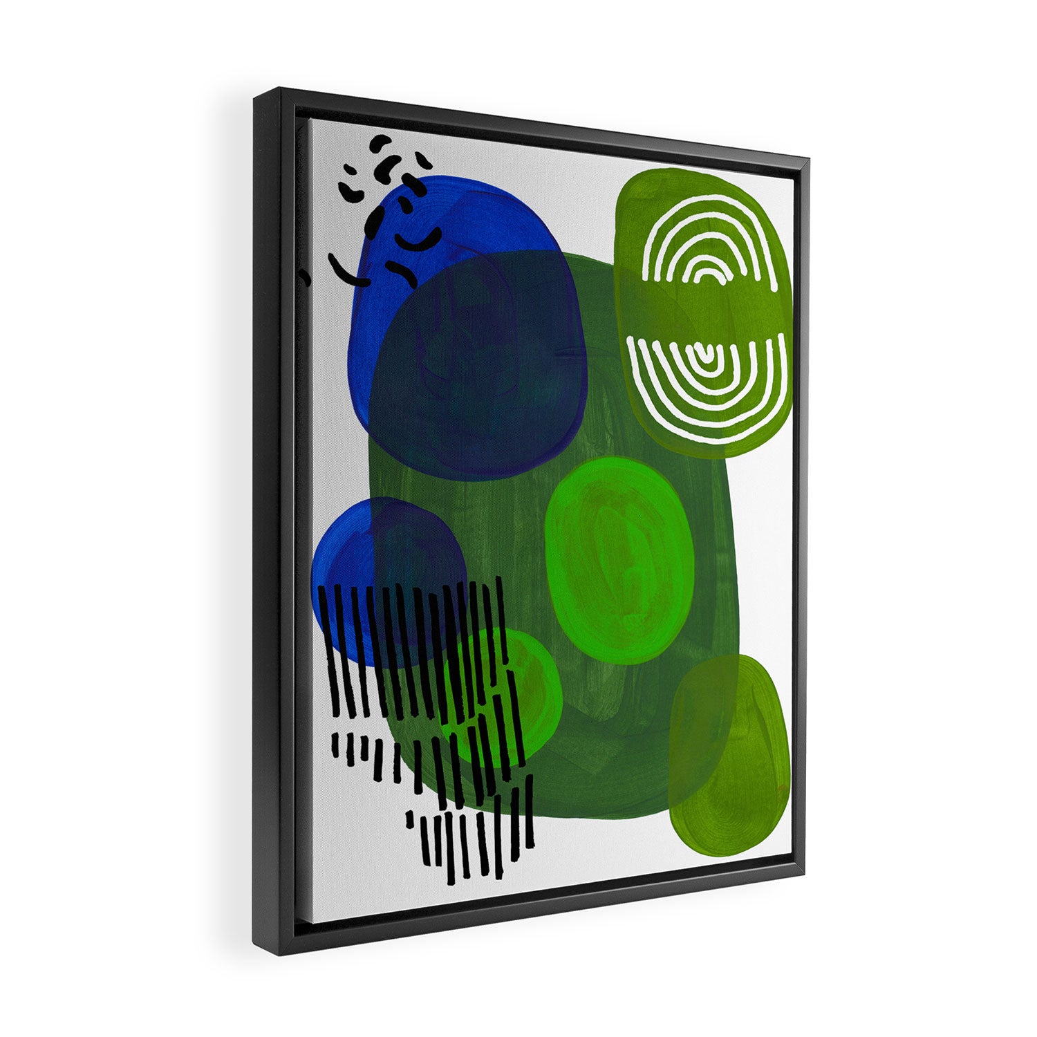 Modern Mid Century Fun Colorful Abstract Minimalist Painting Shapes & Patterns Swamp Monster Greens Framed Canvas Print Gallery Image 2