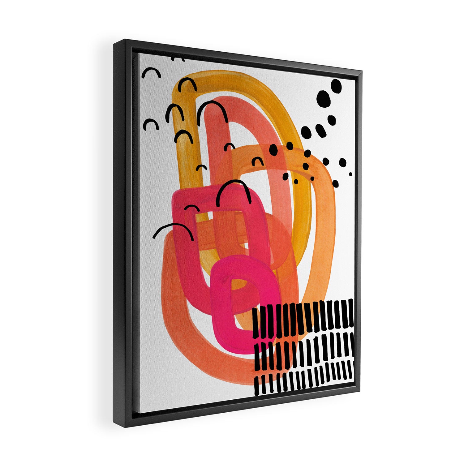 Modern Mid Century Fun Colorful Abstract Minimalist Painting Ombre Yellow Magenta Infinity Circles Framed Canvas Print Gallery Image 2