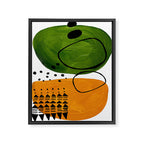 Modern Mid Century Fun Colorful Abstract Minimalist Painting Olive Green Yellow Ochre Buns Framed Canvas Print Gallery Image 6