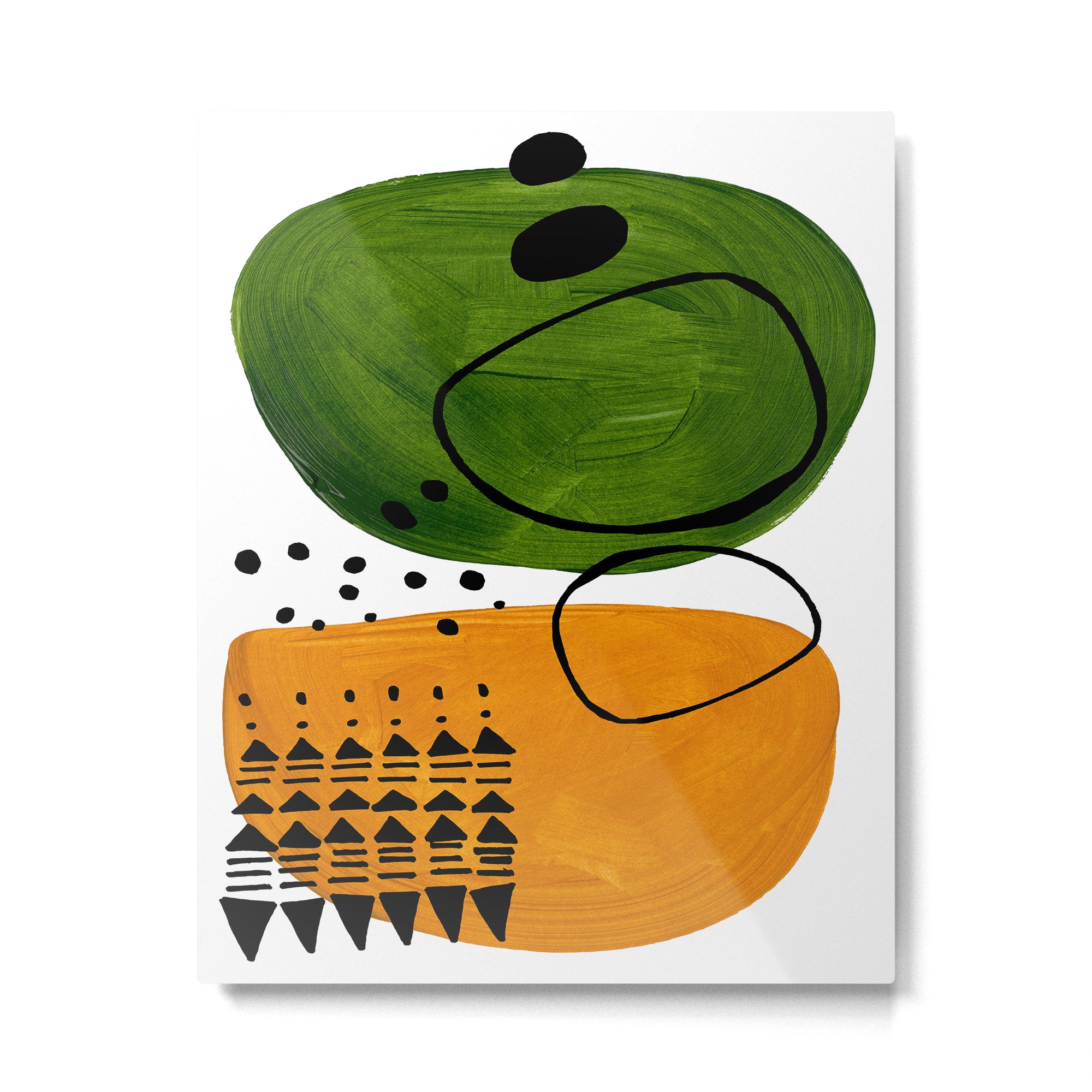 Modern Mid Century Fun Colorful Abstract Minimalist Painting Olive Green Yellow Ochre Buns Metal Print Gallery Image 4