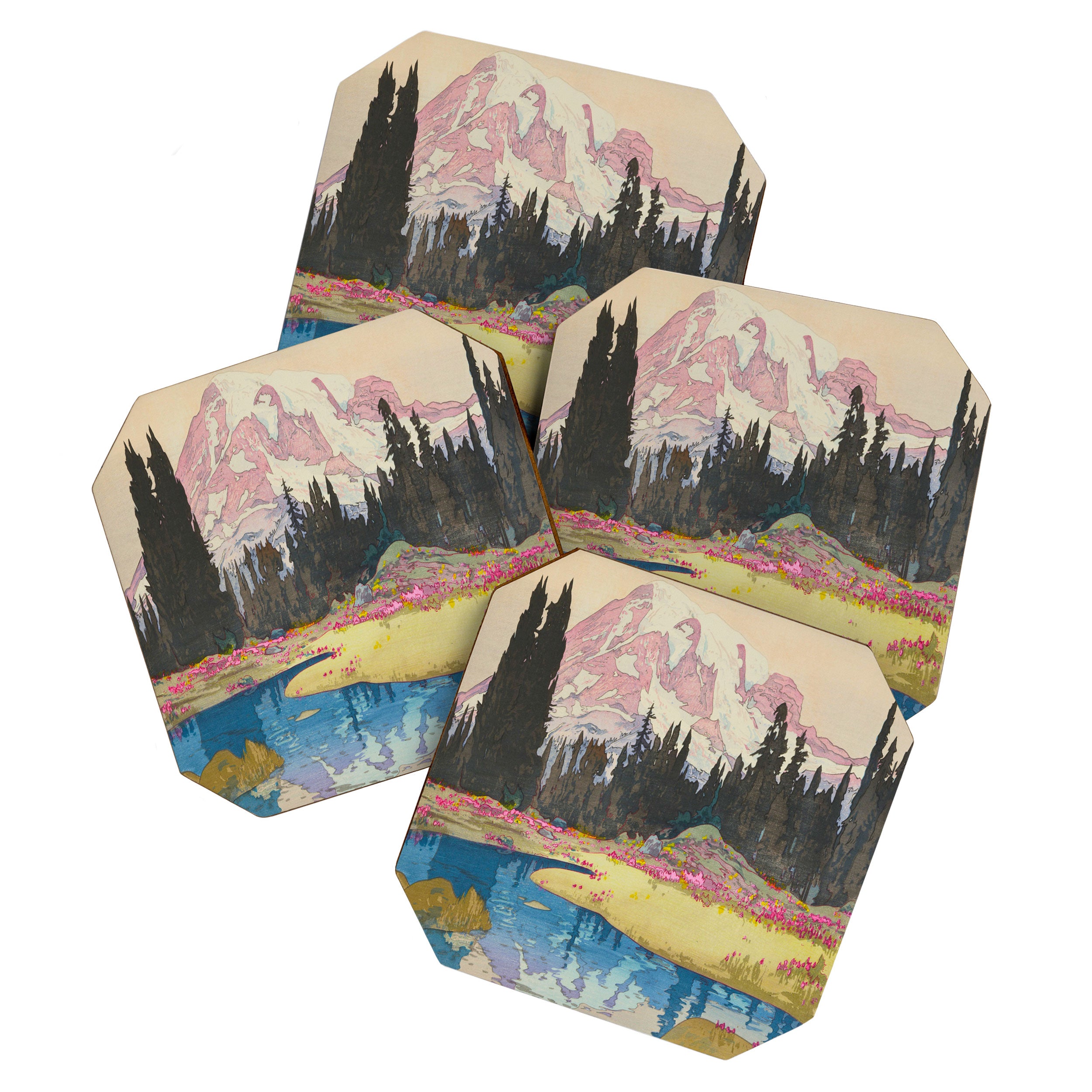 Mount Rainier Vintage Beautiful Japanese Woodblock Print Hiroshi Yoshida Coaster Gallery Image 1
