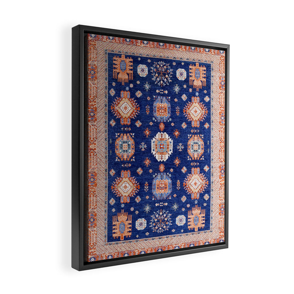 Navy Angel Jewels Kazak Rug Framed Canvas Print Gallery Image 2