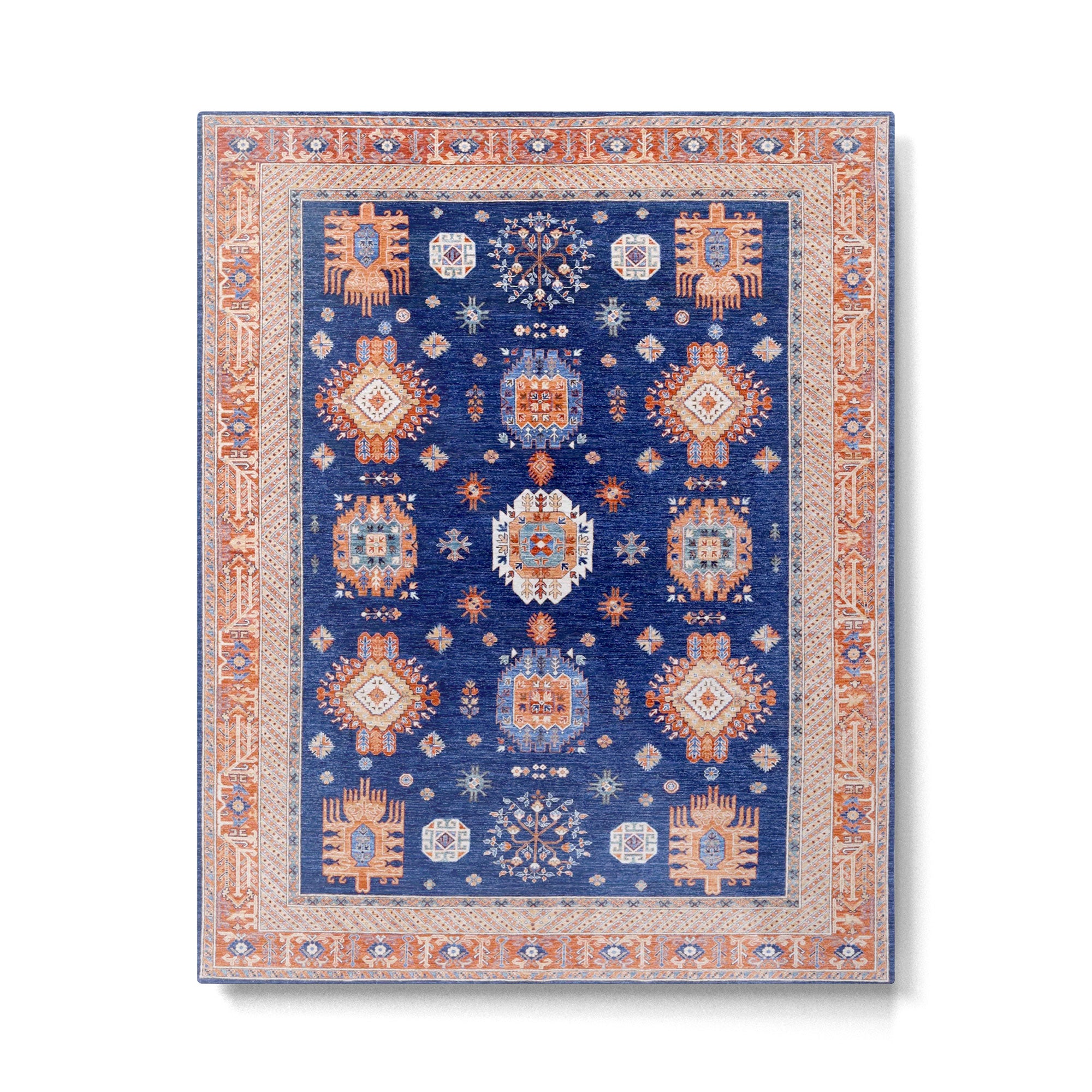 Navy Angel Jewels Kazak Rug Metal Print Gallery Image 4