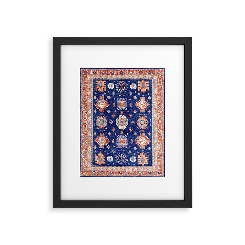 Navy Angel Jewels Kazak Rug Framed Art Print Gallery Image 5