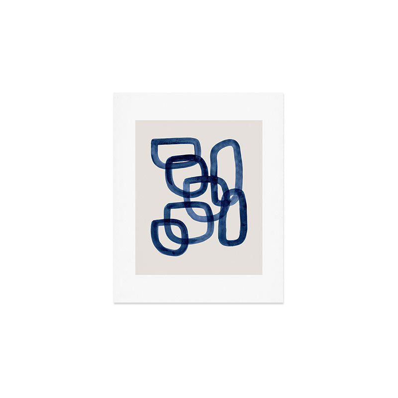 EnShape by Ejaaz Haniff 'Navy Nesting Ovals' Mid Century Modern Minimal Minimalist Watercolor Abstract Funky Fun Style Art Print Gallery Image 1