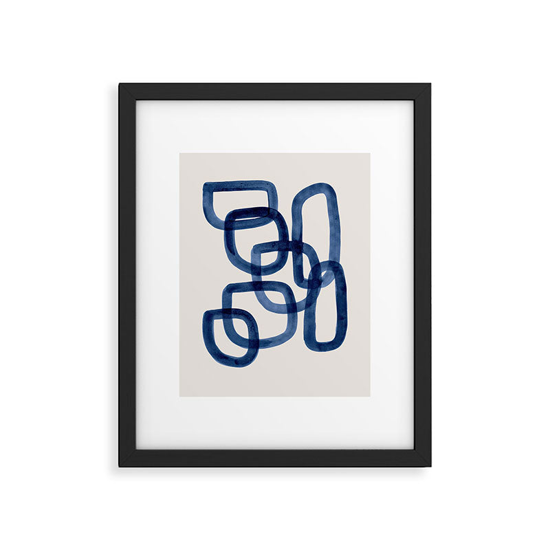 EnShape by Ejaaz Haniff 'Navy Nesting Ovals' Mid Century Modern Minimal Minimalist Watercolor Abstract Funky Fun Style Framed Art Print Gallery Image 5