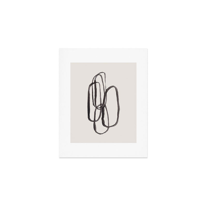Nesting Ovals Mid Century Modern Minimalist Black Ink Painting Funky Tribal Art Print Gallery Image 1