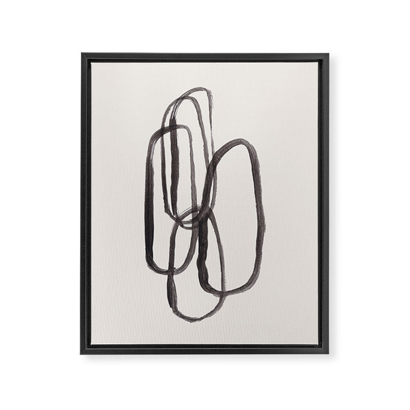 Nesting Ovals Mid Century Modern Minimalist Black Ink Painting Funky Tribal Framed Canvas Print Gallery Image 6