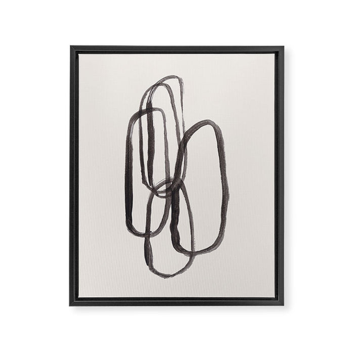 Nesting Ovals Mid Century Modern Minimalist Black Ink Painting Funky Tribal Framed Canvas Print Gallery Image 1