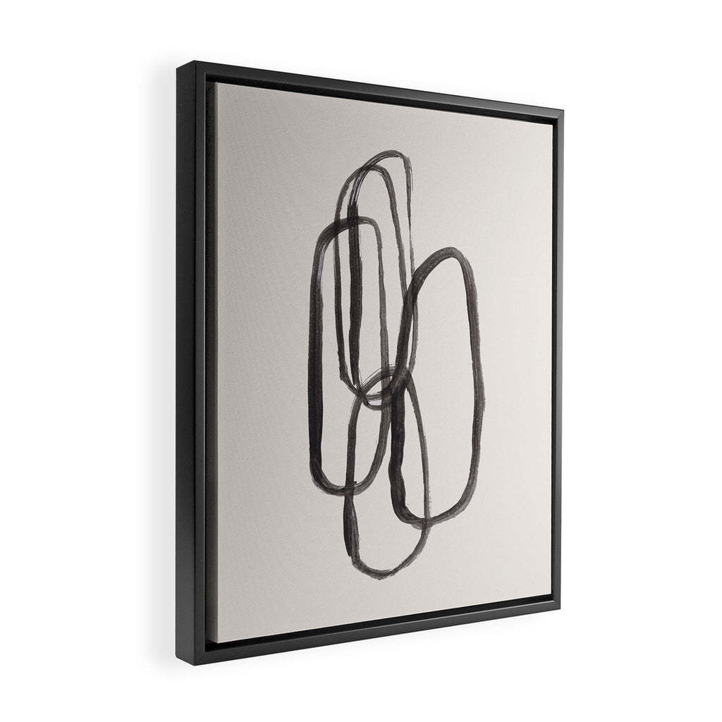 Nesting Ovals Mid Century Modern Minimalist Black Ink Painting Funky Tribal Framed Canvas Print Gallery Image 2