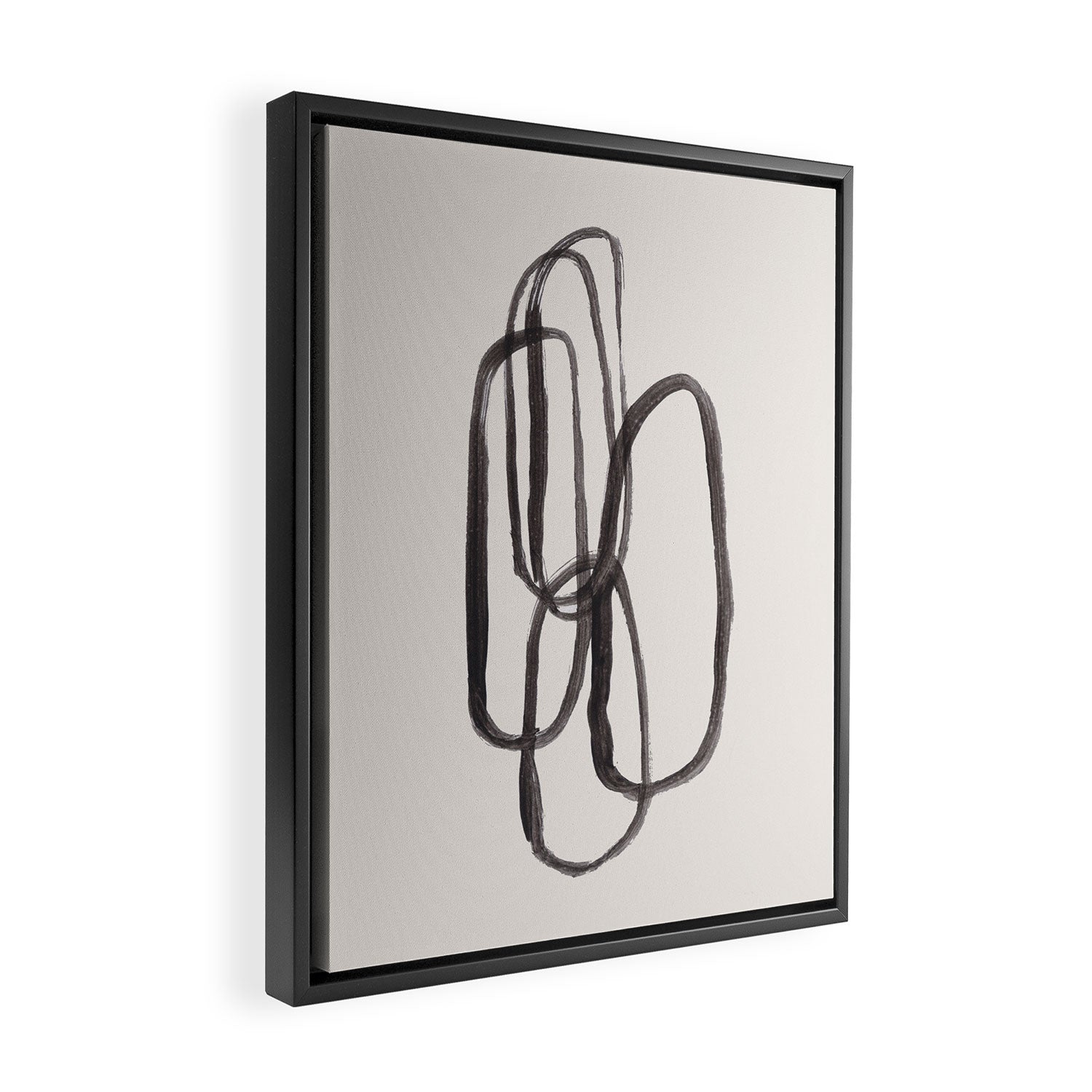 Nesting Ovals Mid Century Modern Minimalist Black Ink Painting Funky Tribal Framed Canvas Print Gallery Image 2