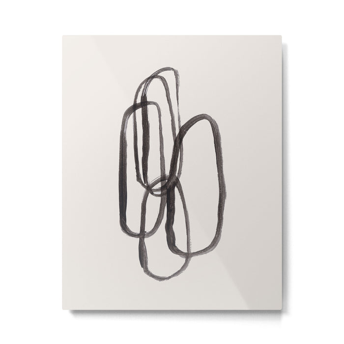 Nesting Ovals Mid Century Modern Minimalist Black Ink Painting Funky Tribal Metal Print Gallery Image 1