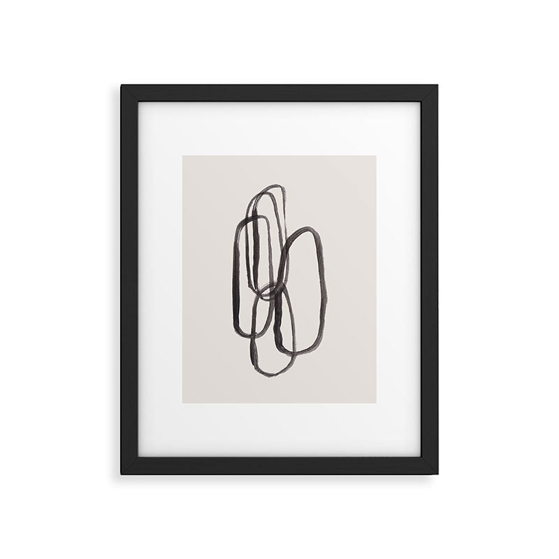 Nesting Ovals Mid Century Modern Minimalist Black Ink Painting Funky Tribal Framed Art Print Gallery Image 5