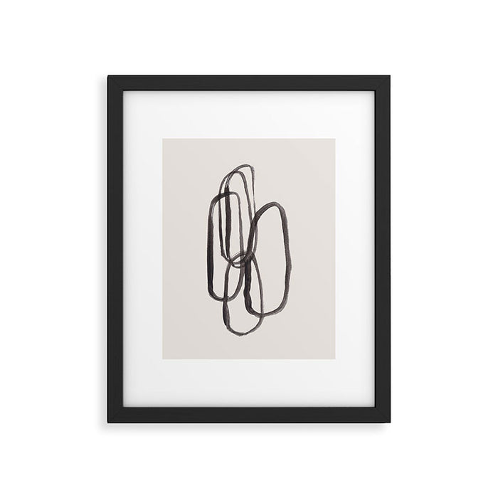 Nesting Ovals Mid Century Modern Minimalist Black Ink Painting Funky Tribal Framed Art Print Gallery Image 1