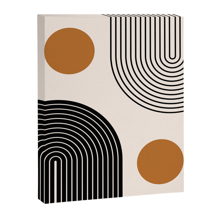 Nesting Rainbow Lines Geometric Pattern Race Track Lines Orange Circles Mid Century Modern Cool Magical Mystical Abstract Art Bohemian Boho Style Trendy Canvas Print Gallery Image 1