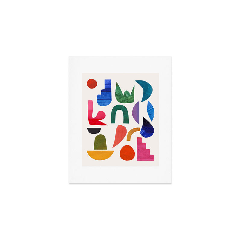 'Night Garden' Abstract Colorful Paper Collage Mid Century Fun Minimal Shapes by Ejaaz Haniff Art Print Gallery Image 1