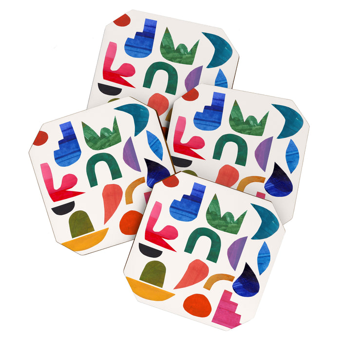 'Night Garden' Abstract Colorful Paper Collage Mid Century Fun Minimal Shapes by Ejaaz Haniff Coaster Gallery Image 1