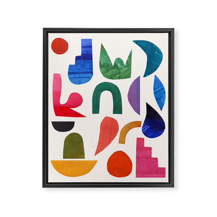 'Night Garden' Abstract Colorful Paper Collage Mid Century Fun Minimal Shapes by Ejaaz Haniff Framed Canvas Print Gallery Image 1