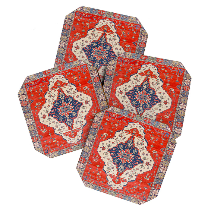 North And South Vine Red Medallion Kazak Persian Rug Coaster Gallery Image 1