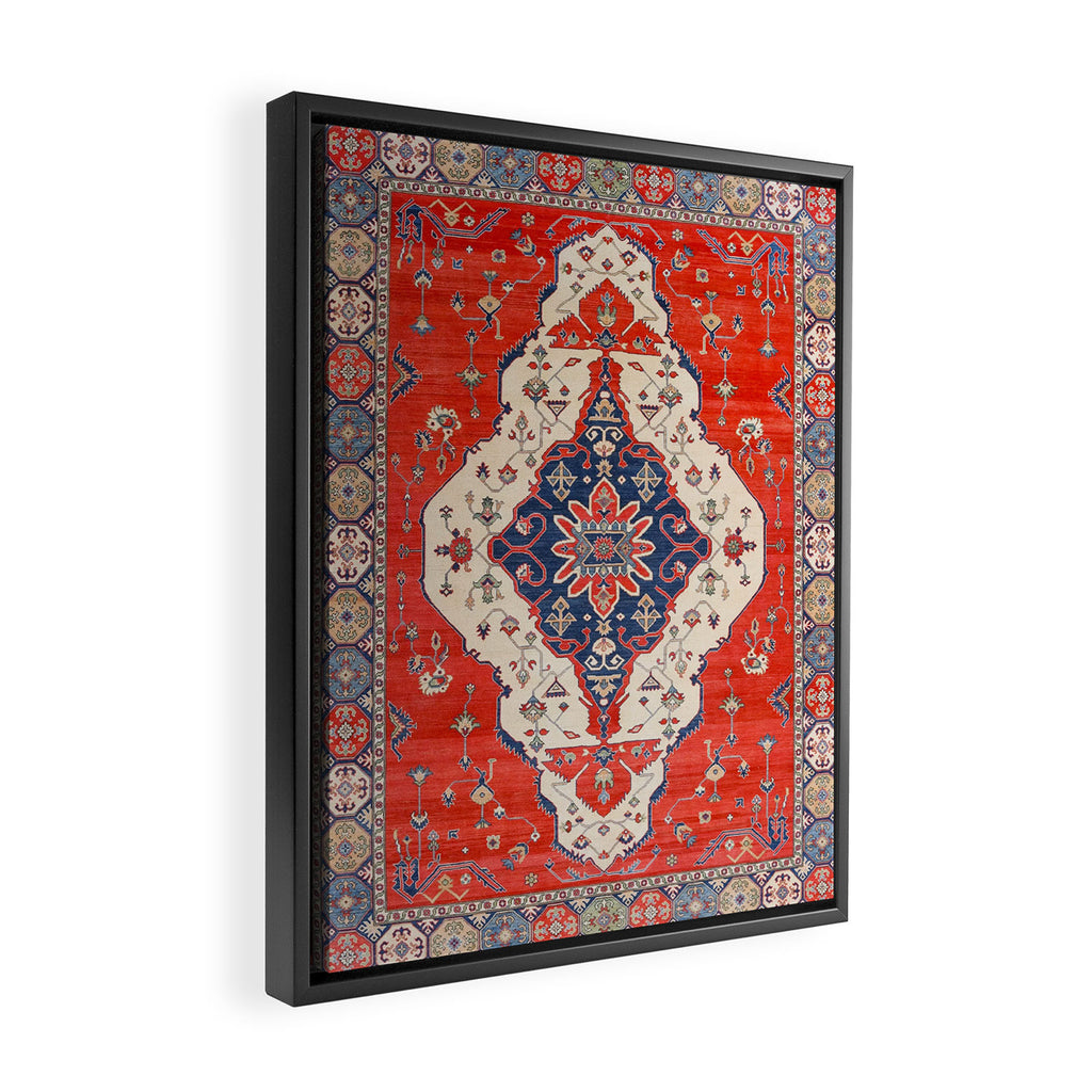North And South Vine Red Medallion Kazak Persian Rug Framed Canvas Print Gallery Image 2