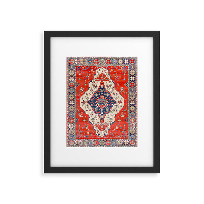 North And South Vine Red Medallion Kazak Persian Rug Framed Art Print Gallery Image 1