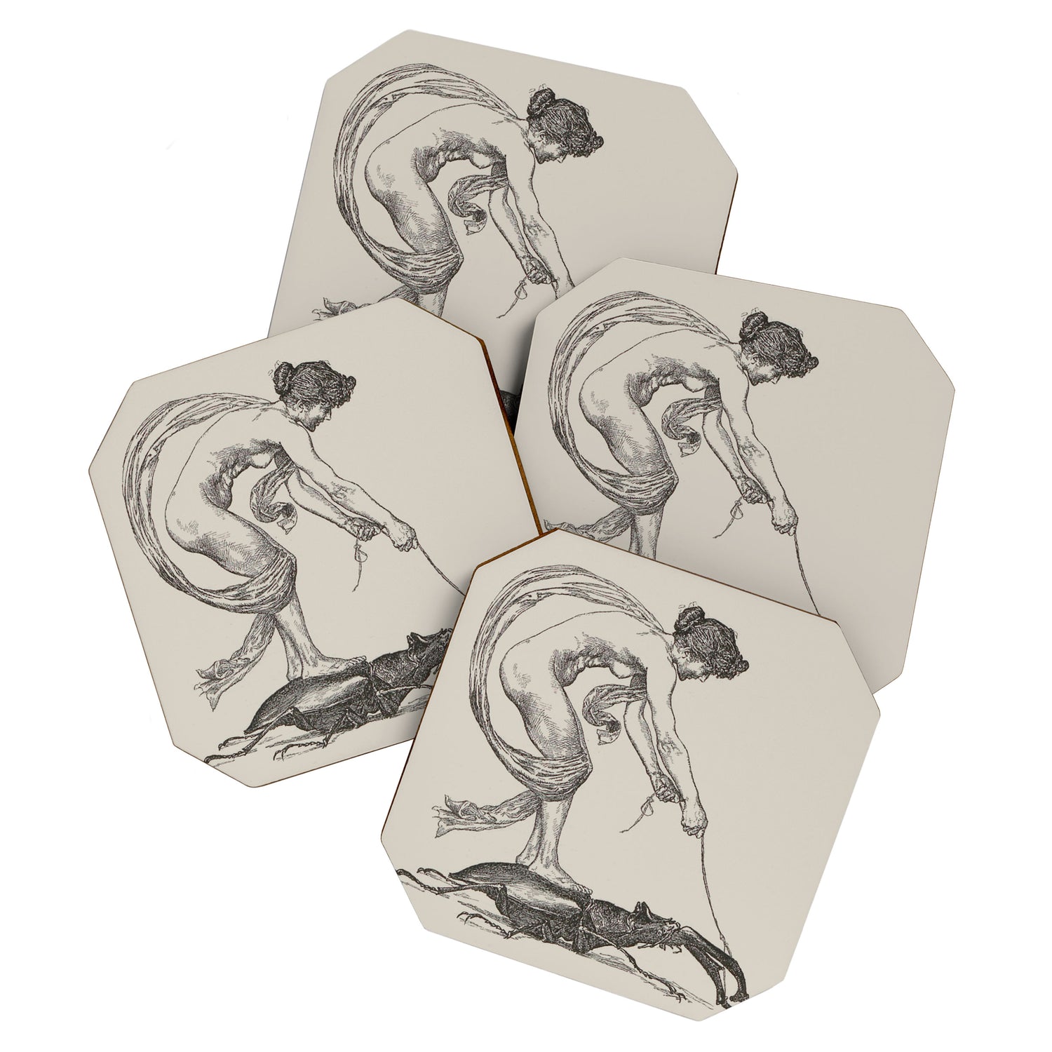 Nude Classical Woman Riding a Beetle 1895-1896 Coaster Gallery Image 1