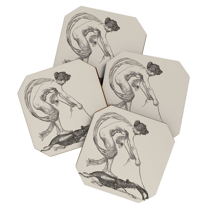 Nude Classical Woman Riding a Beetle 1895-1896 Coaster Gallery Image 1