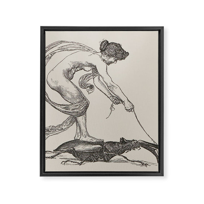 Nude Classical Woman Riding a Beetle 1895-1896 Framed Canvas Print Gallery Image 1