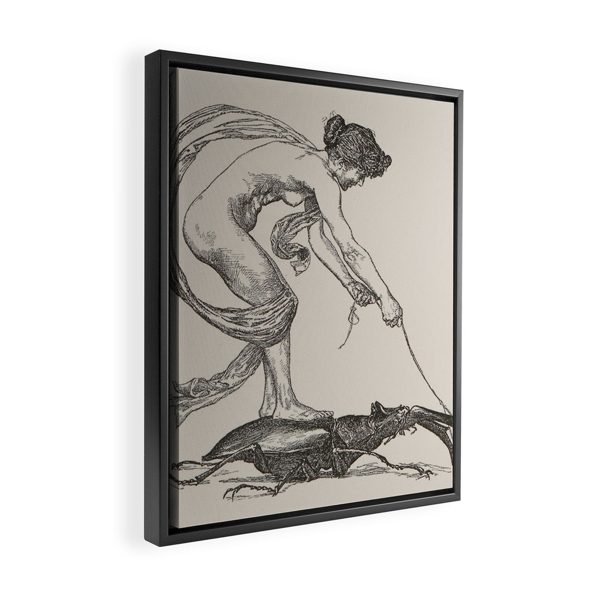 Nude Classical Woman Riding a Beetle 1895-1896 Framed Canvas Print Gallery Image 2