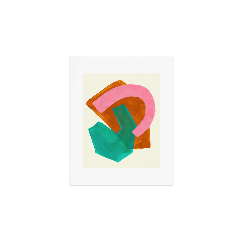 Ochre Pink Marine Green Fun Colorful Mid Century Modern Abstract Painting Shapes Pattern Art Print Gallery Image 1