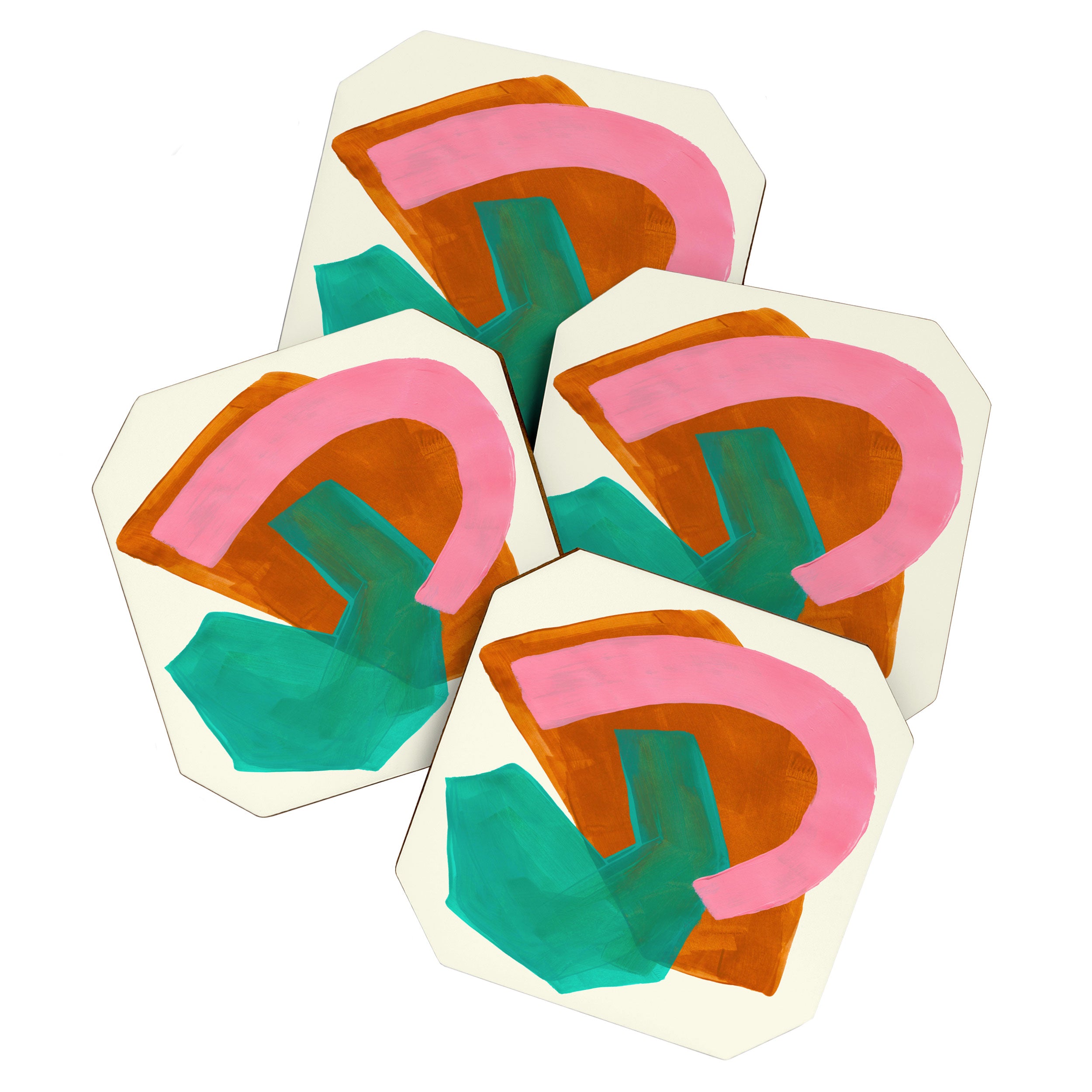 Ochre Pink Marine Green Fun Colorful Mid Century Modern Abstract Painting Shapes Pattern Coaster Gallery Image 1