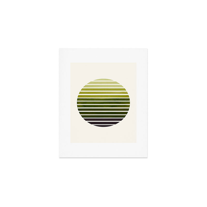 Olive Green Mid Century Modern Minimalist Scandinavian Colorful Stripes Geometric Pattern Round Circ Art Print Gallery Image 1