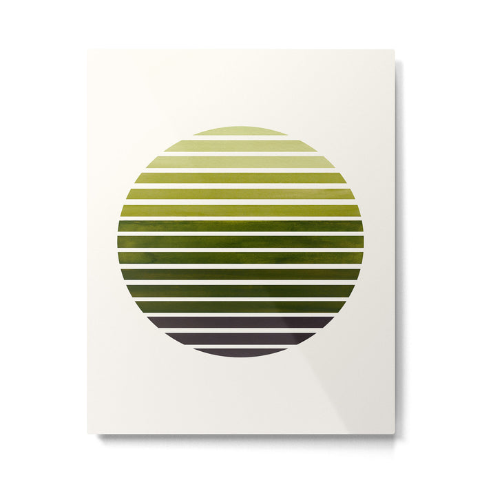 Olive Green Mid Century Modern Minimalist Scandinavian Colorful Stripes Geometric Pattern Round Circ Metal Print Gallery Image 1