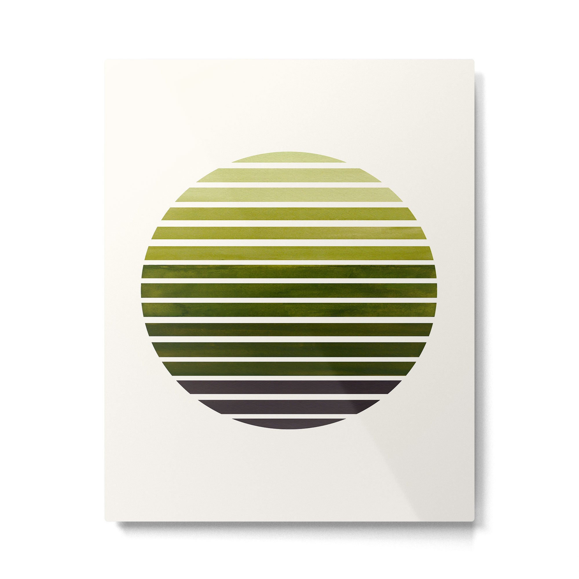 Olive Green Mid Century Modern Minimalist Scandinavian Colorful Stripes Geometric Pattern Round Circ Metal Print Gallery Image 4